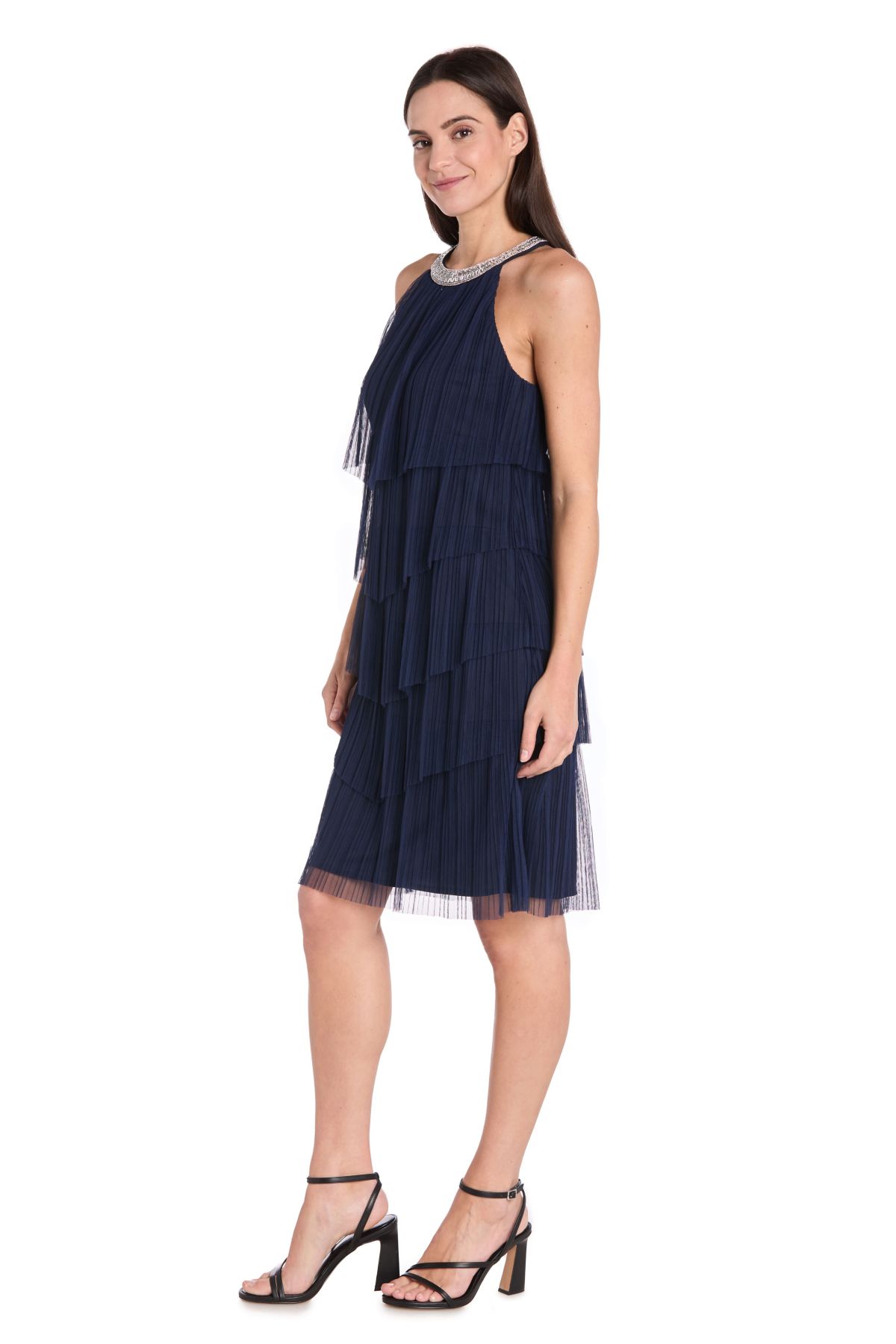 Pleated Mesh Tiered Short Dress