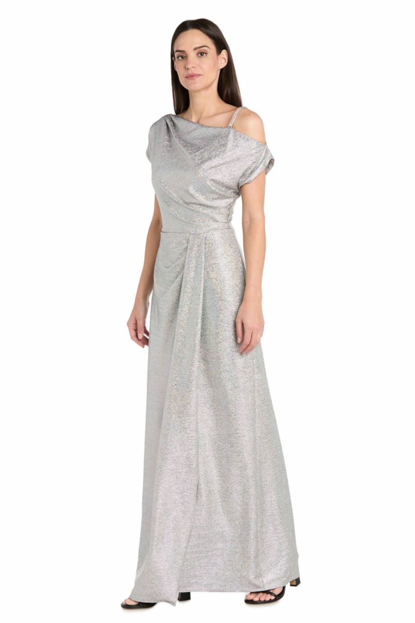 Metallic Foil Knit Side Drape Dress