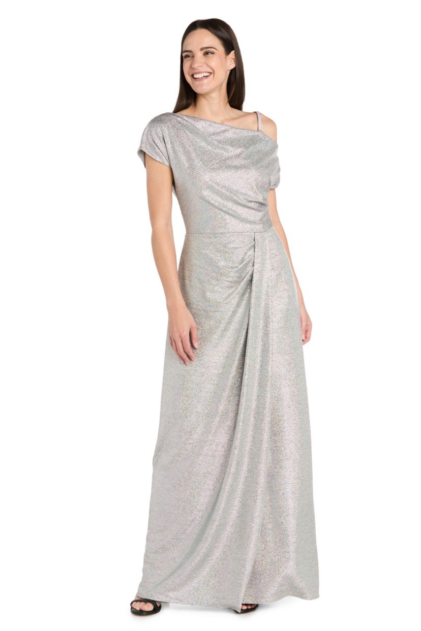 Metallic Foil Knit Side Drape Dress