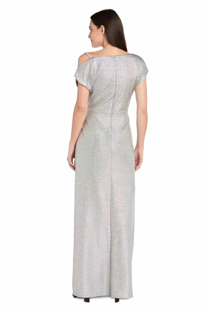 Metallic Foil Knit Side Drape Dress