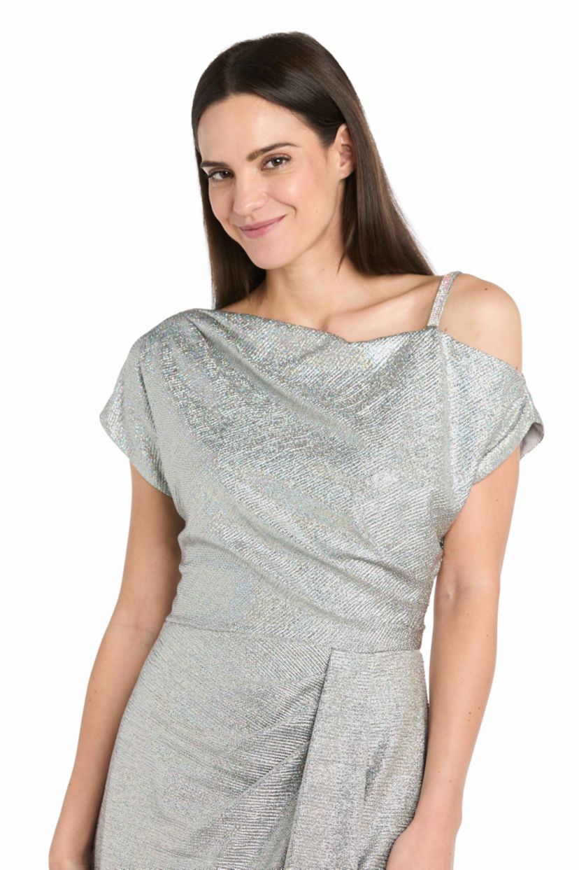 Metallic Foil Knit Side Drape Dress