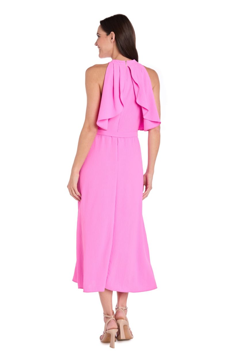 1Pc Maxi Dress with Overlay and Self Tie Belt