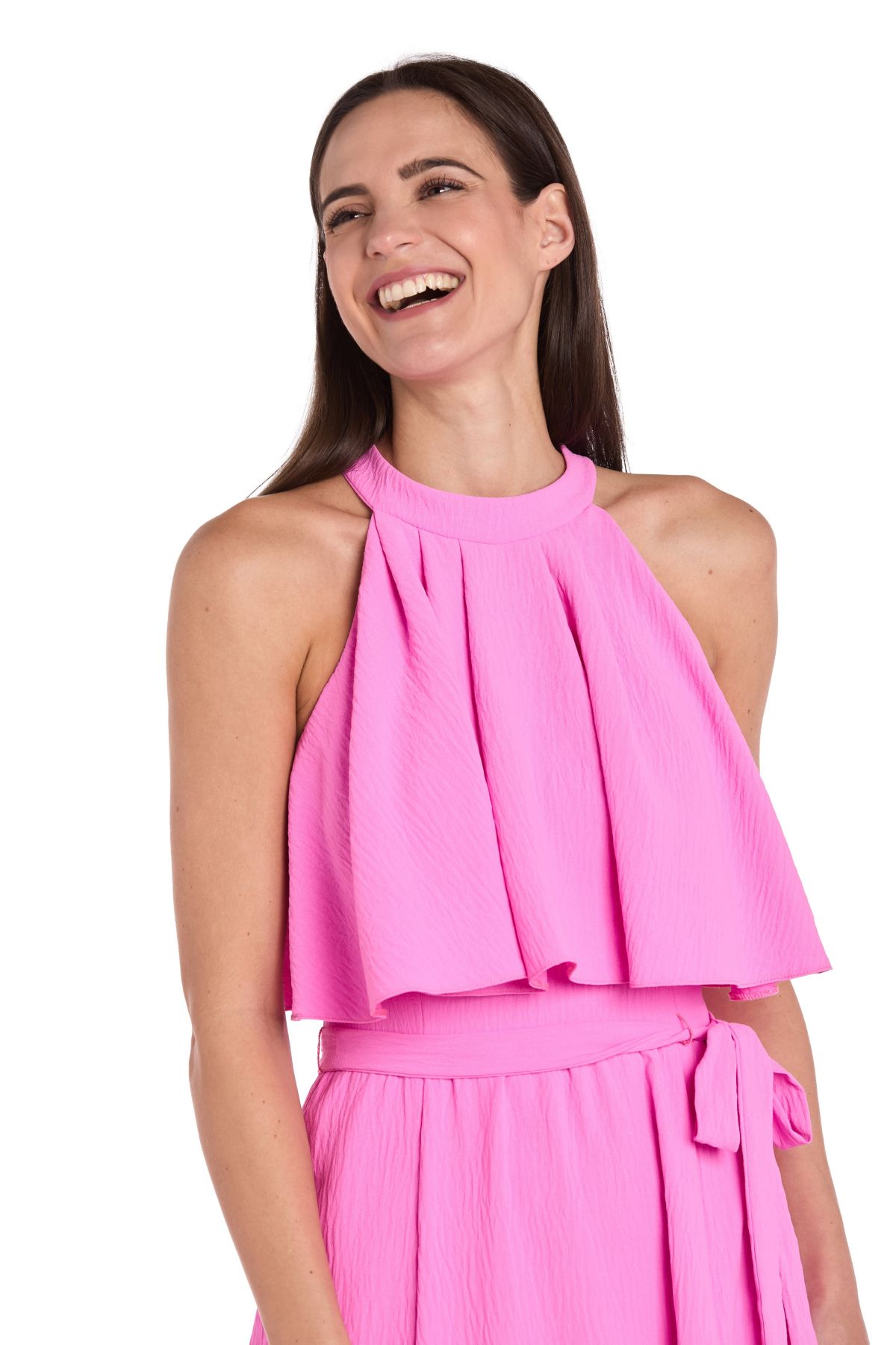 1Pc Maxi Dress with Overlay and Self Tie Belt