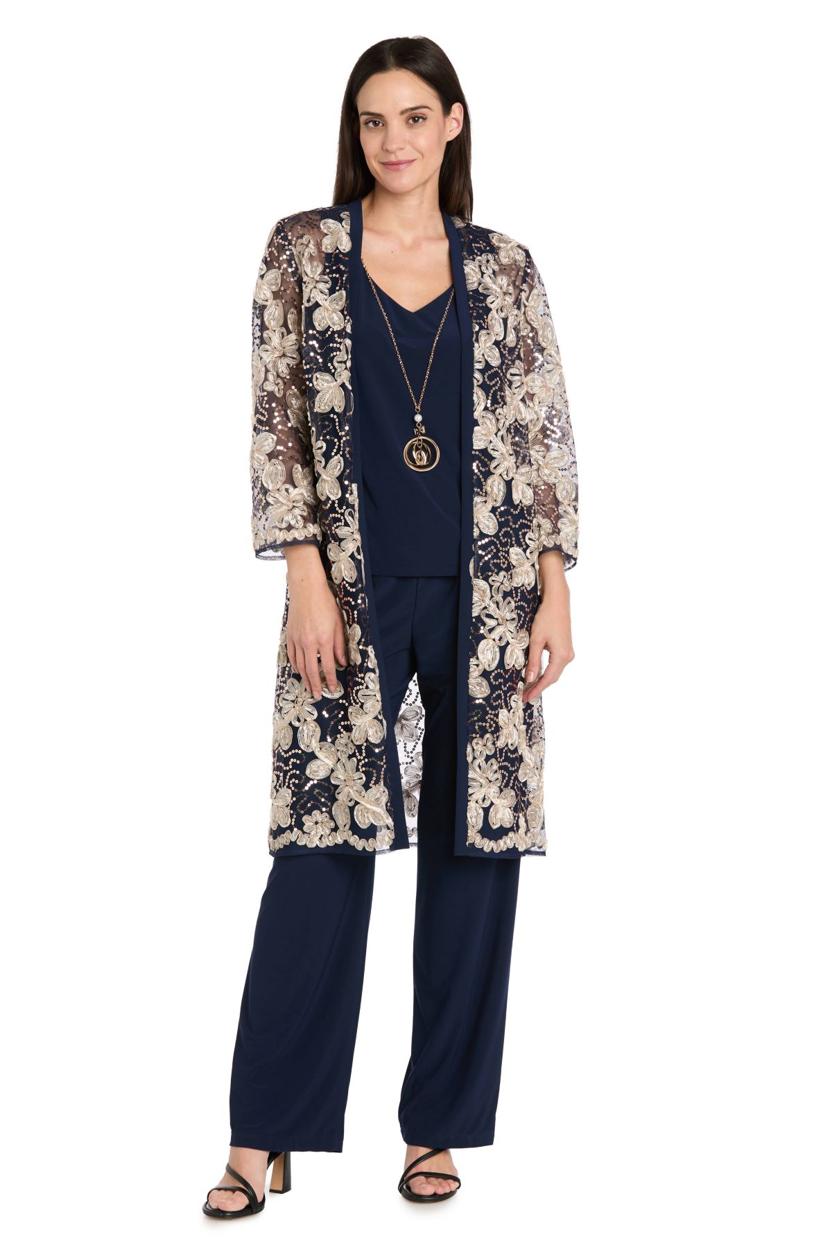Pantsuit with Contrast Soutache Floral Jacket