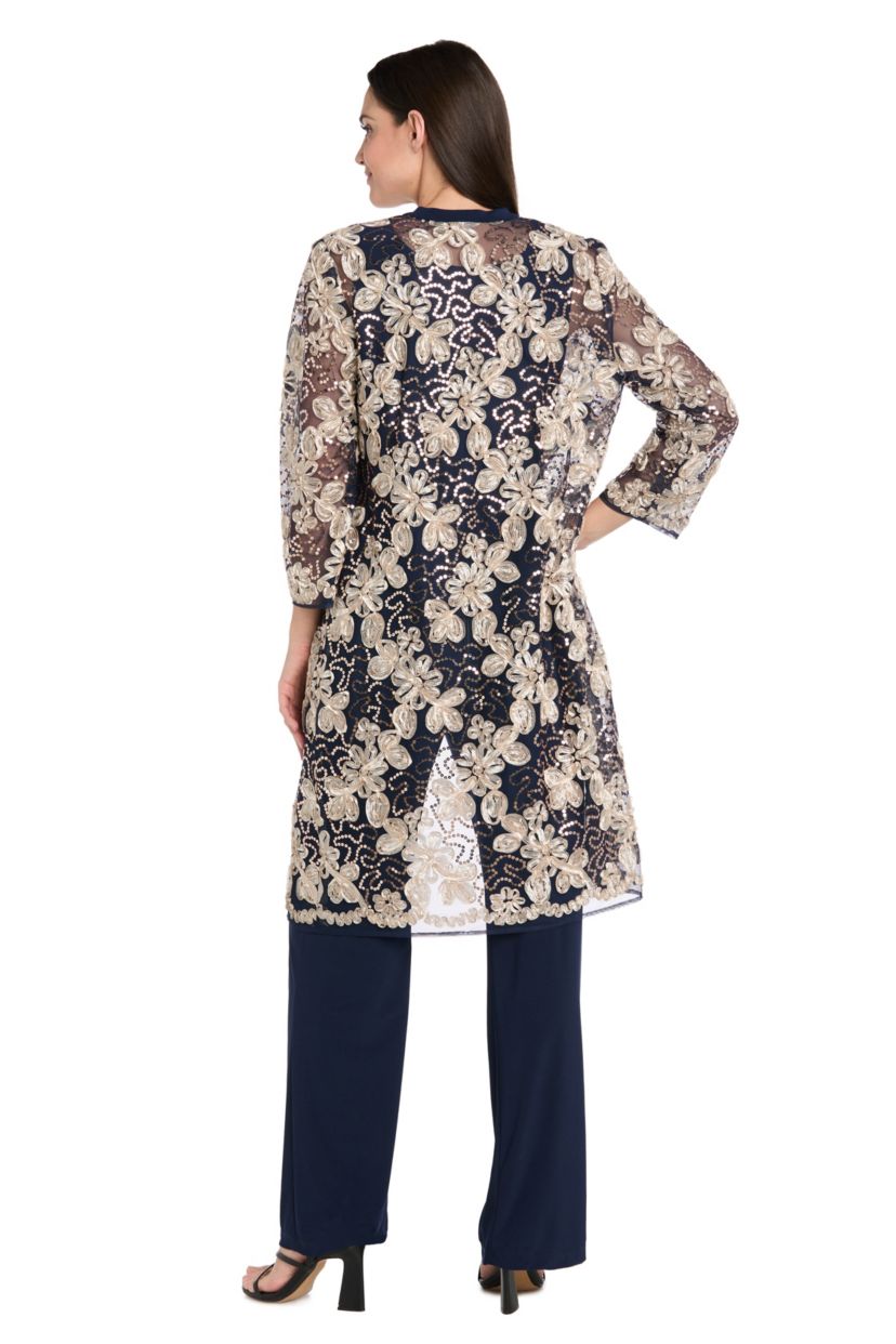 Pantsuit with Contrast Soutache Floral Jacket