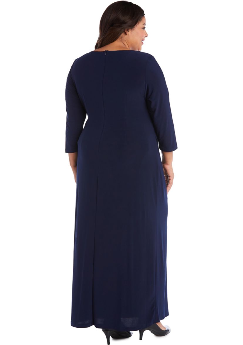 Plus Size Embellished Sequins Trim Cascade Long Dress