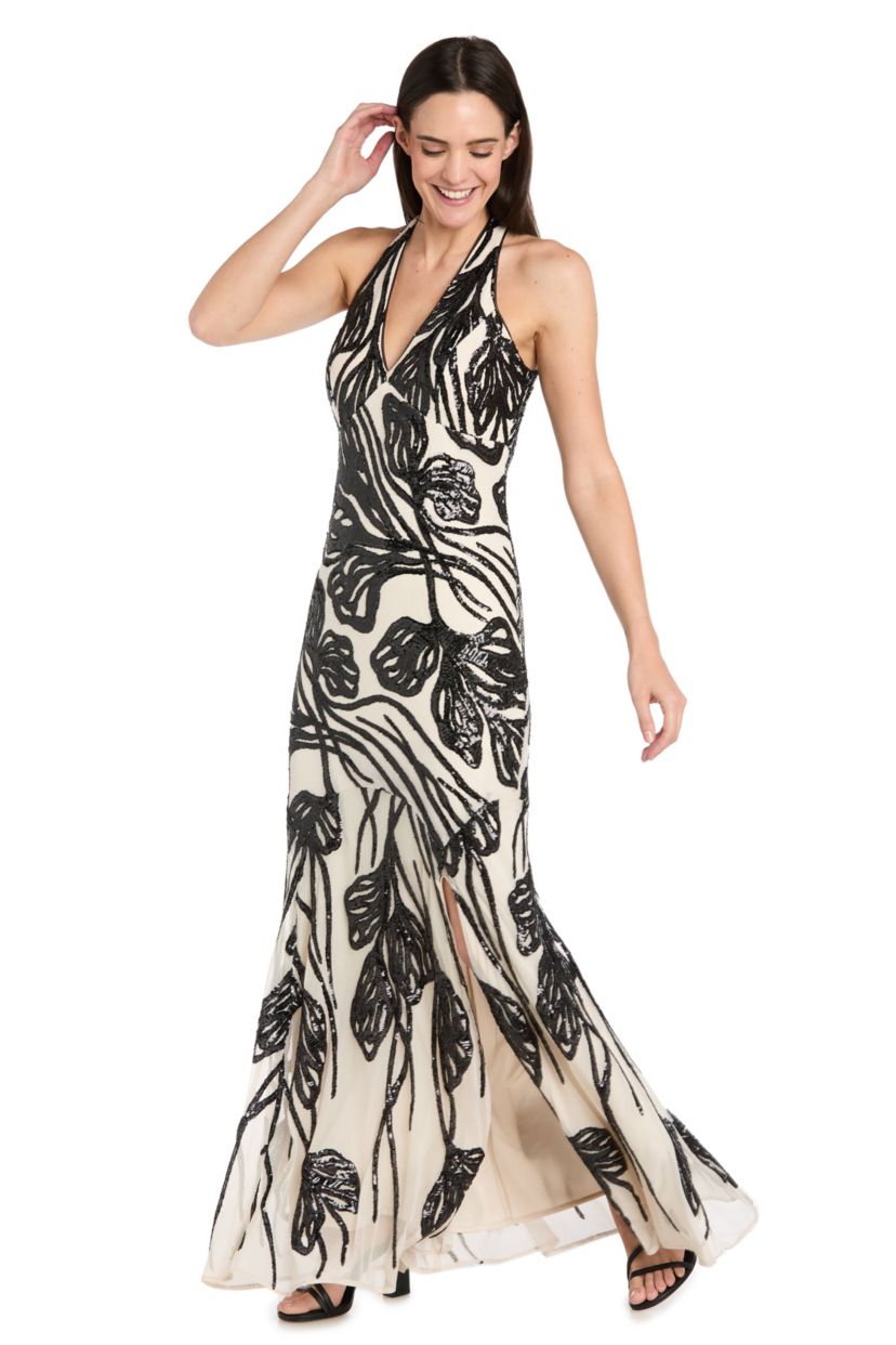 Long Beaded Halter Dress