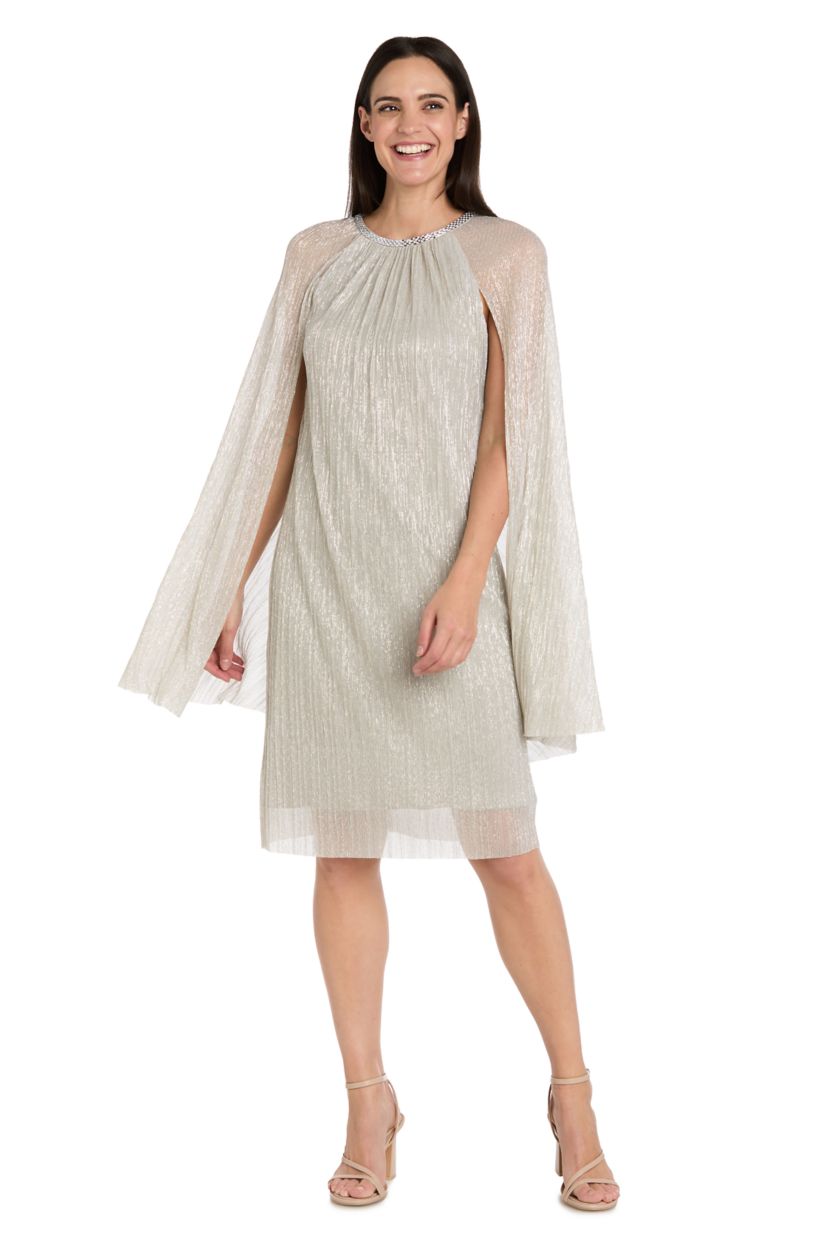 R & M Richards Short Metallic Cape Dress | Belk