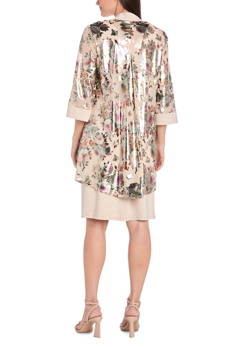 Womens 3/4 Sleeve V-Neck Print Chiffon Jacket Dress