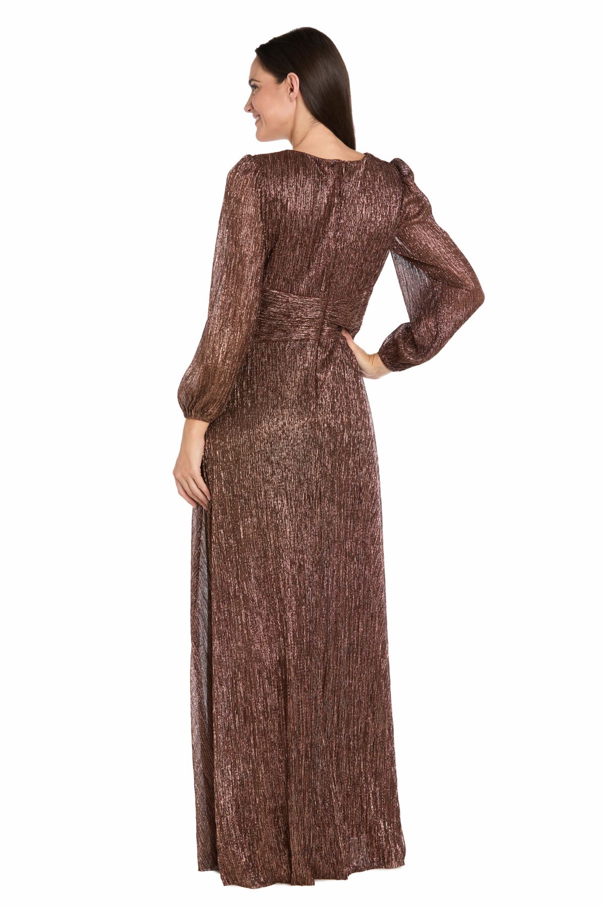 Long Crinkle Pleated Metallic Dress