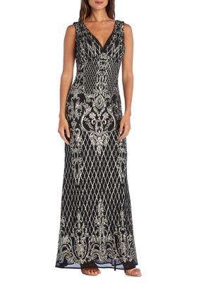 R & M Richards Petite Long Vintage Beaded V-Neck Sleeveless Dress | belk