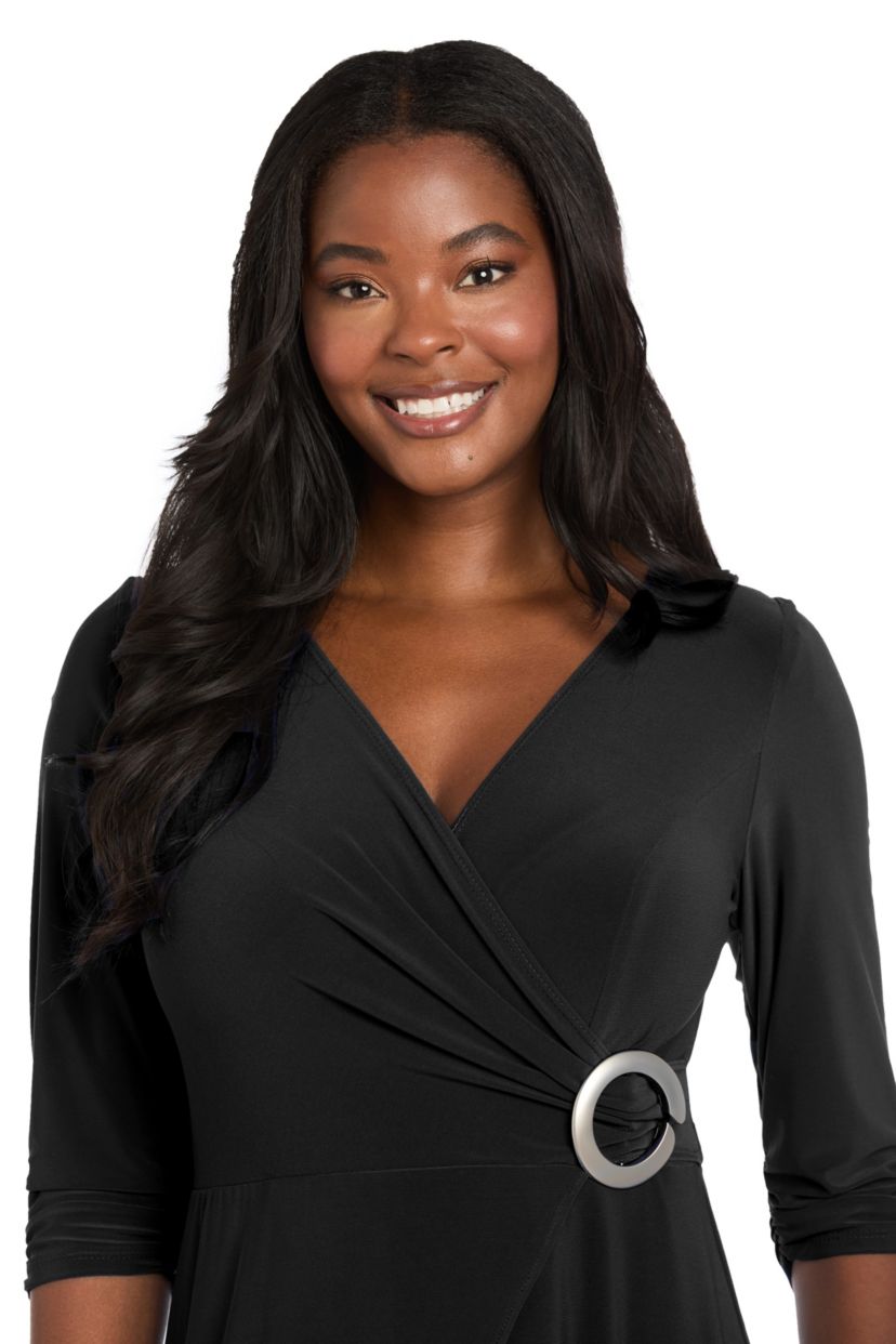 midi plus size wrap dress Women's Collared Wrap Midi Dress in Black, Size 12, Plus Size by Torrid