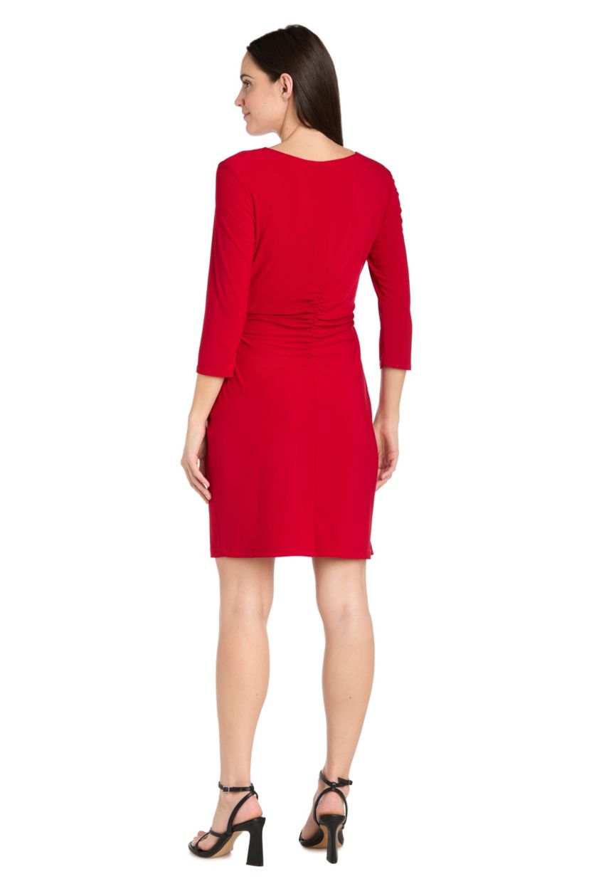 1Pc Faux Wrap Dress with Gold Hardware Detail at Waist
