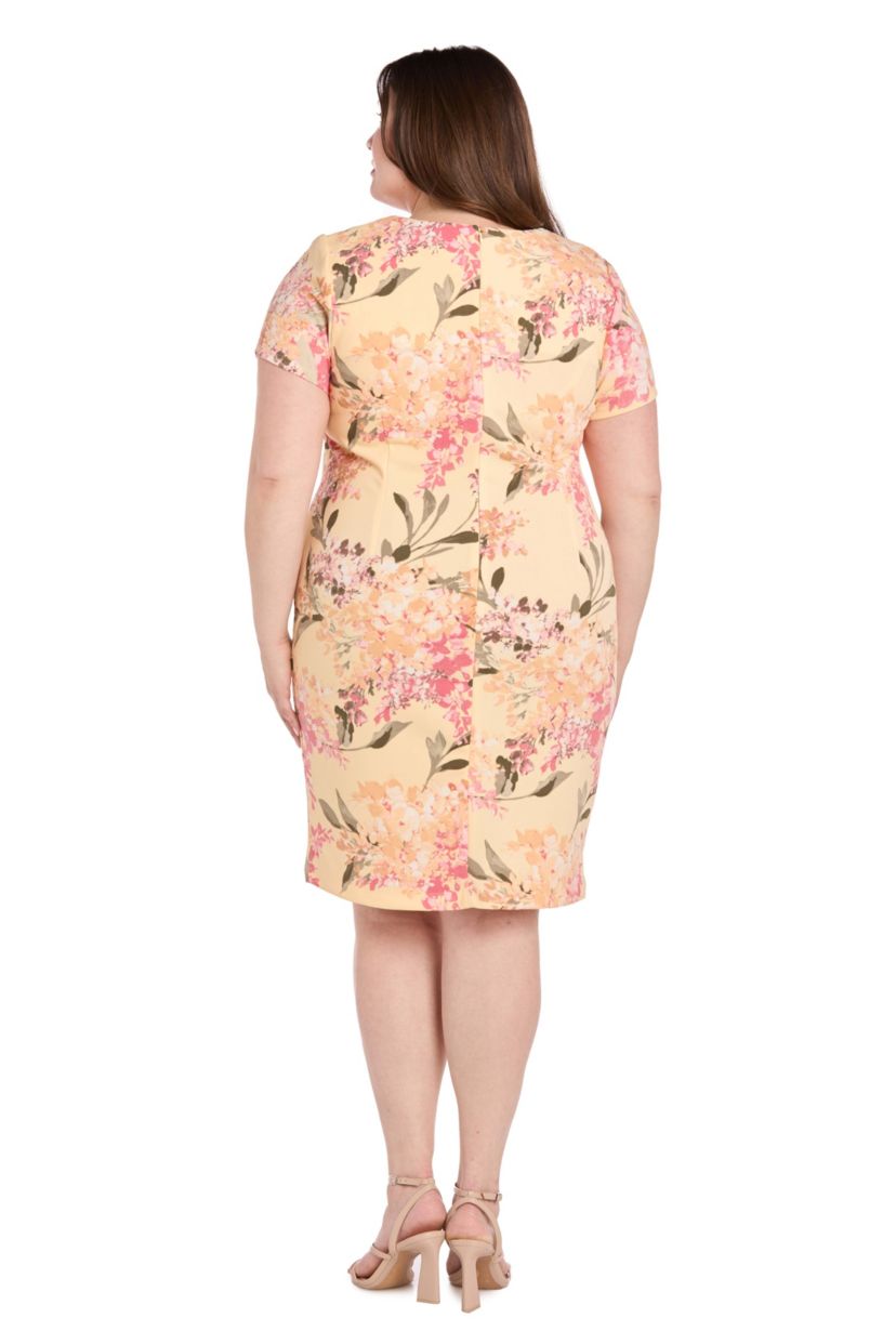 Womens 1Pc Printed Short Sleeve Sheath with Pleated Side