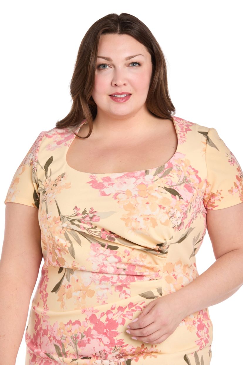 Womens 1Pc Printed Short Sleeve Sheath with Pleated Side