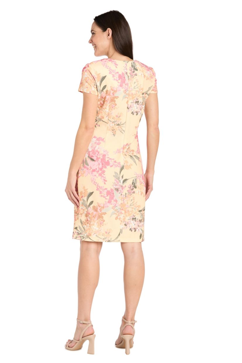 Missy 1Pc Printed Short Sleeve Sheath with Pleated Side