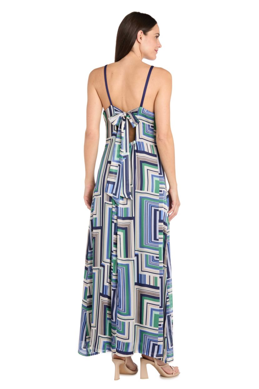 1Pc Printed Maxi with Shirred Neckline and Tie Back