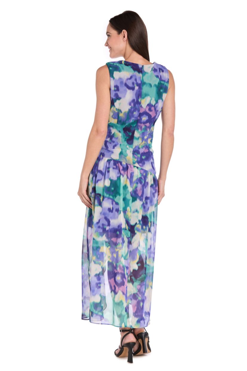 Petite 1Pc Faux Wrap Hi-Lo Dress with Shirred Waist