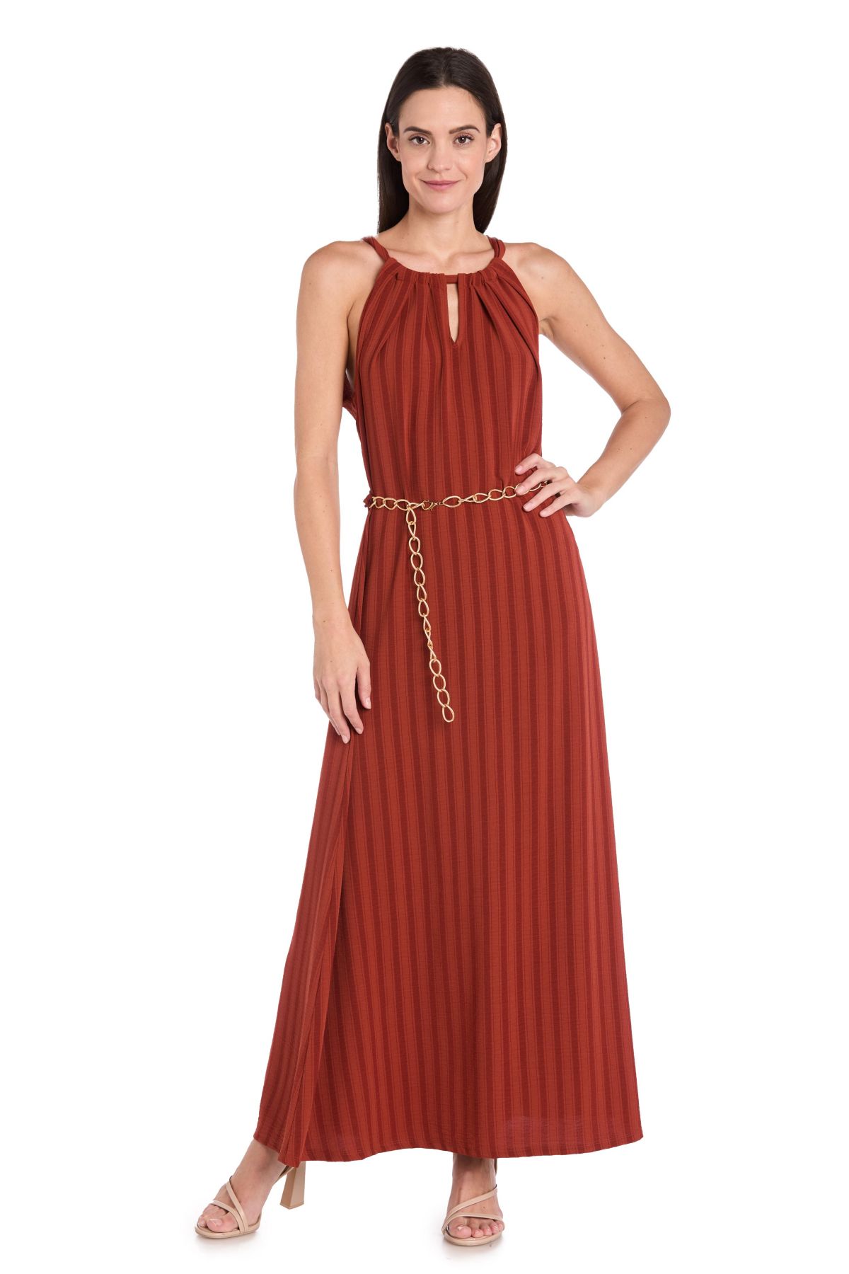 Missy 1Pc Textured Tank Dress with Chain Belt