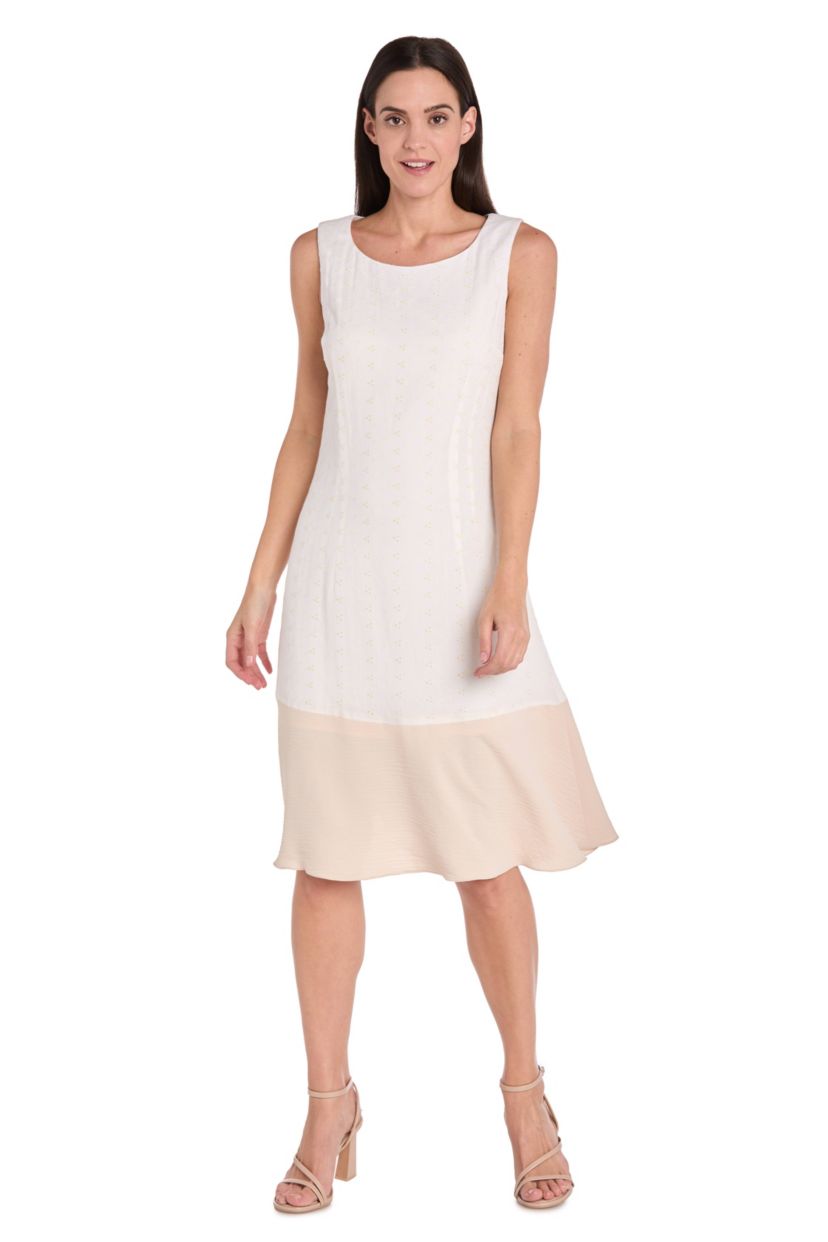 Missy 1Pc Tea Length Color Block Dress