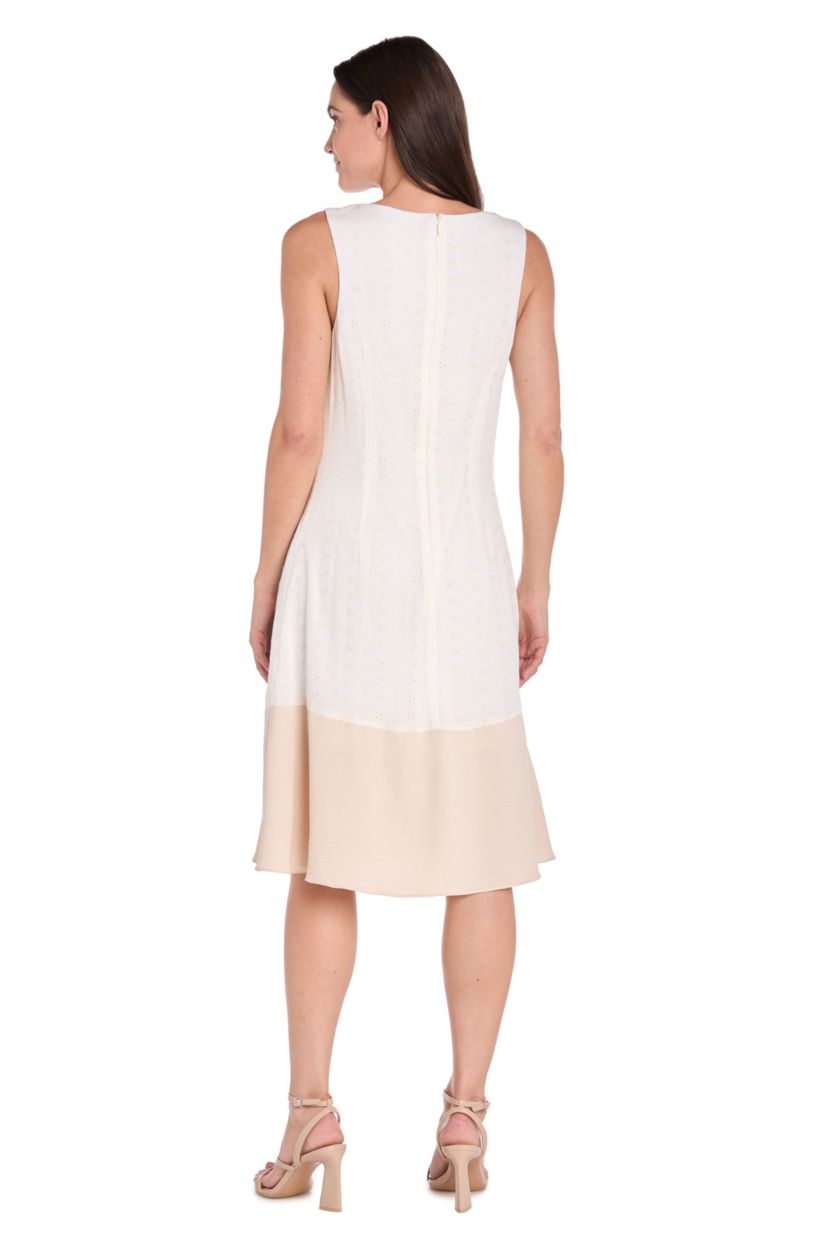 Missy 1Pc Tea Length Color Block Dress