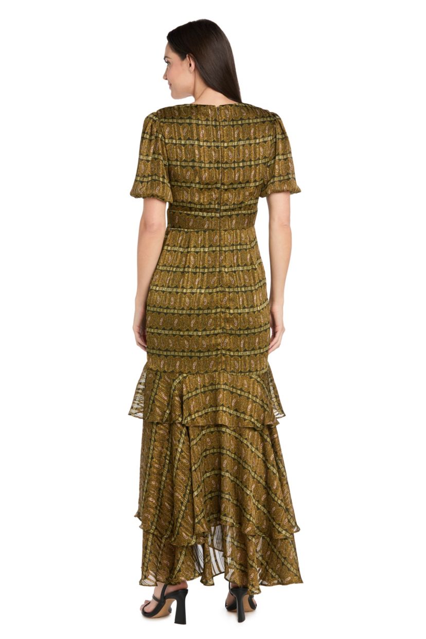 Midi Satin Metallic Stripe Printed Dress