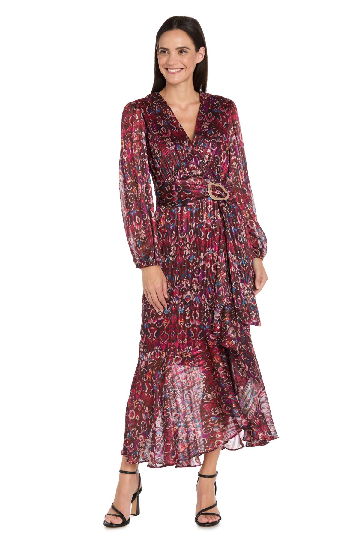 Printed Metallic Chiffon Dress