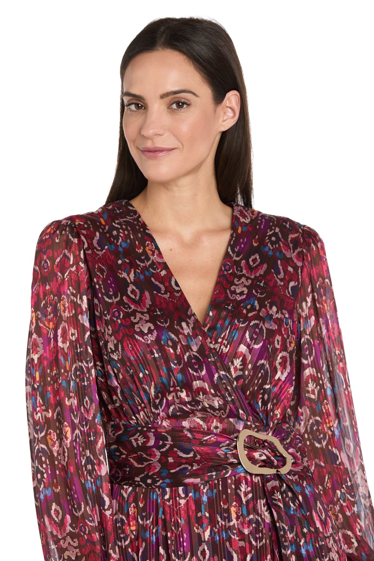 Printed Metallic Chiffon Dress