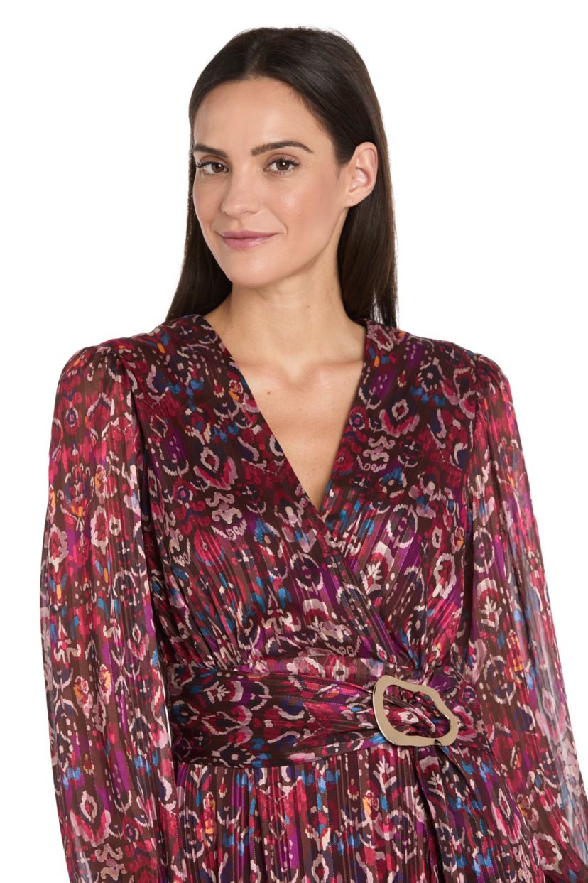 Printed Metallic Chiffon Dress