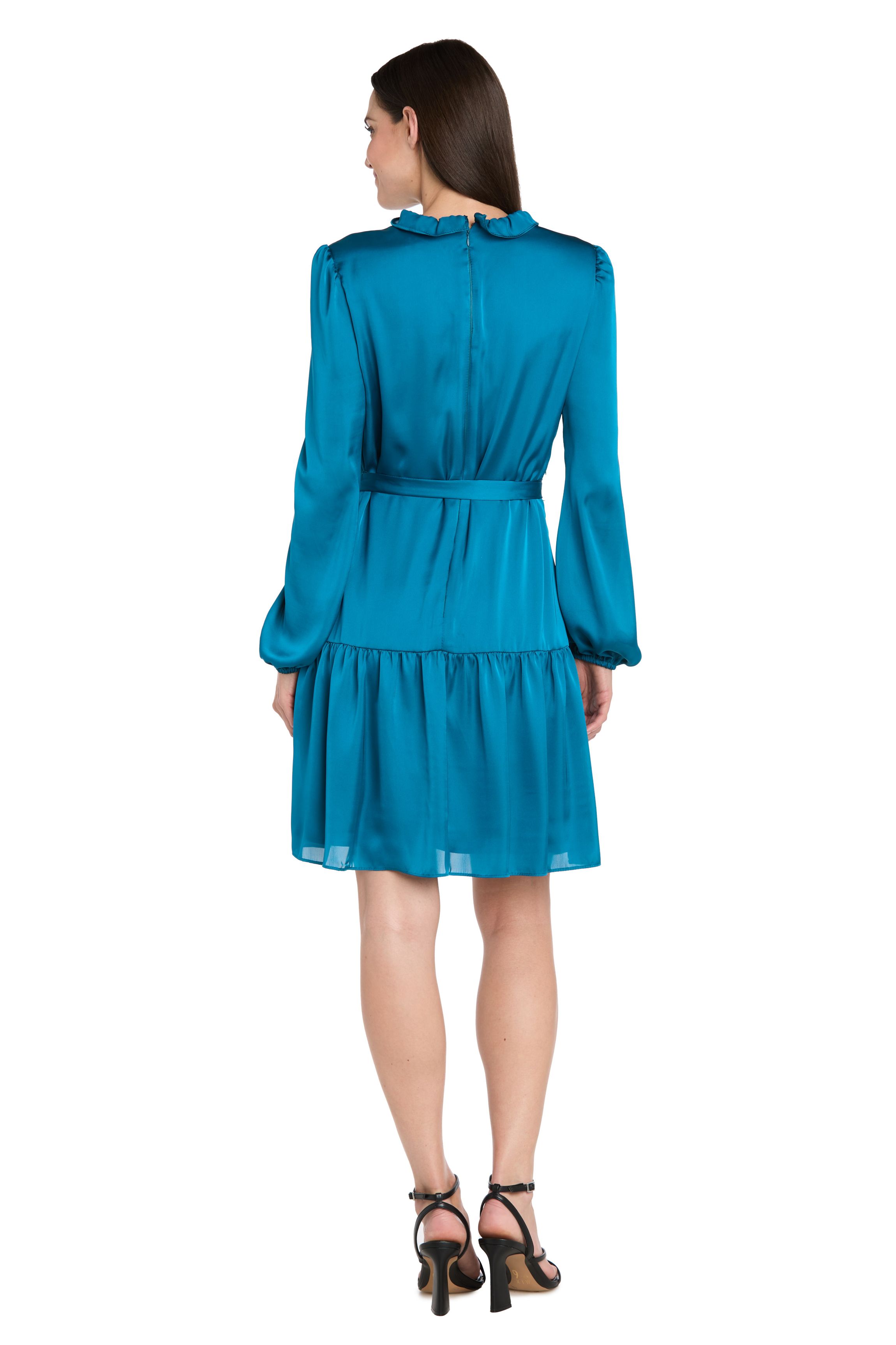 Short Silky Charmeuse Dress with V Neckline and Ruffle Skirt