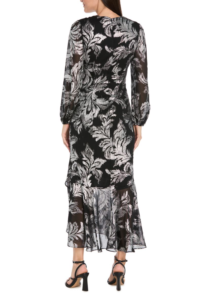 Womens Faux Wrap Dress with Hi-Lo Hem