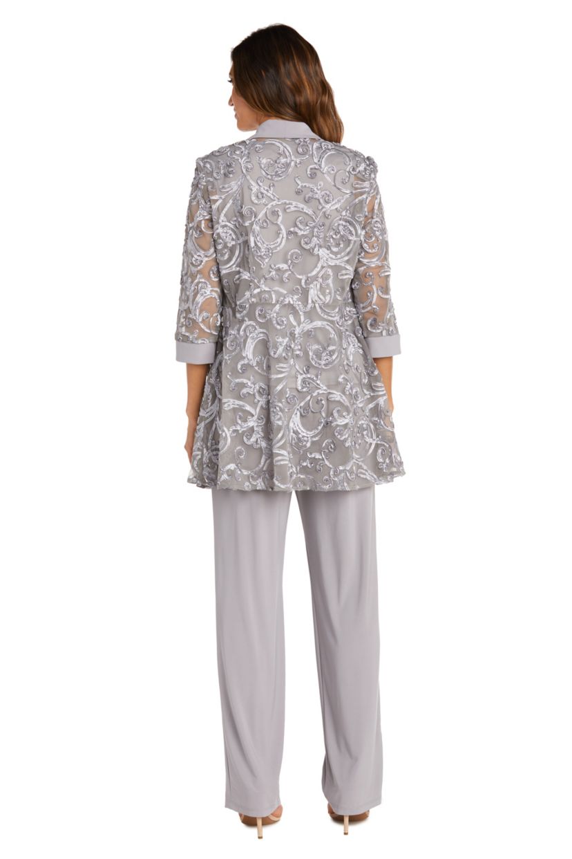 2Pc Mock Emb Souttache Pant Set With Necklace