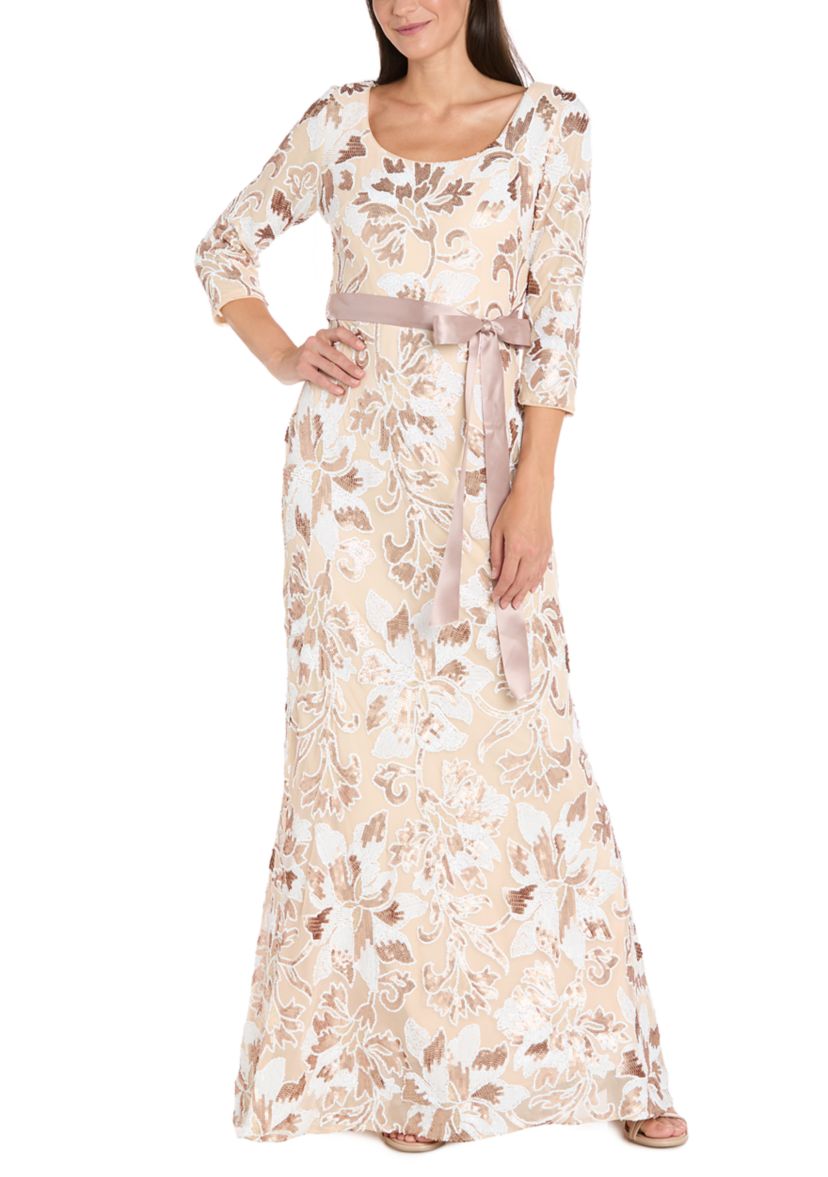 R & M Richards Women's 3/4 Sleeve Embroidered Sequin Dress | Belk