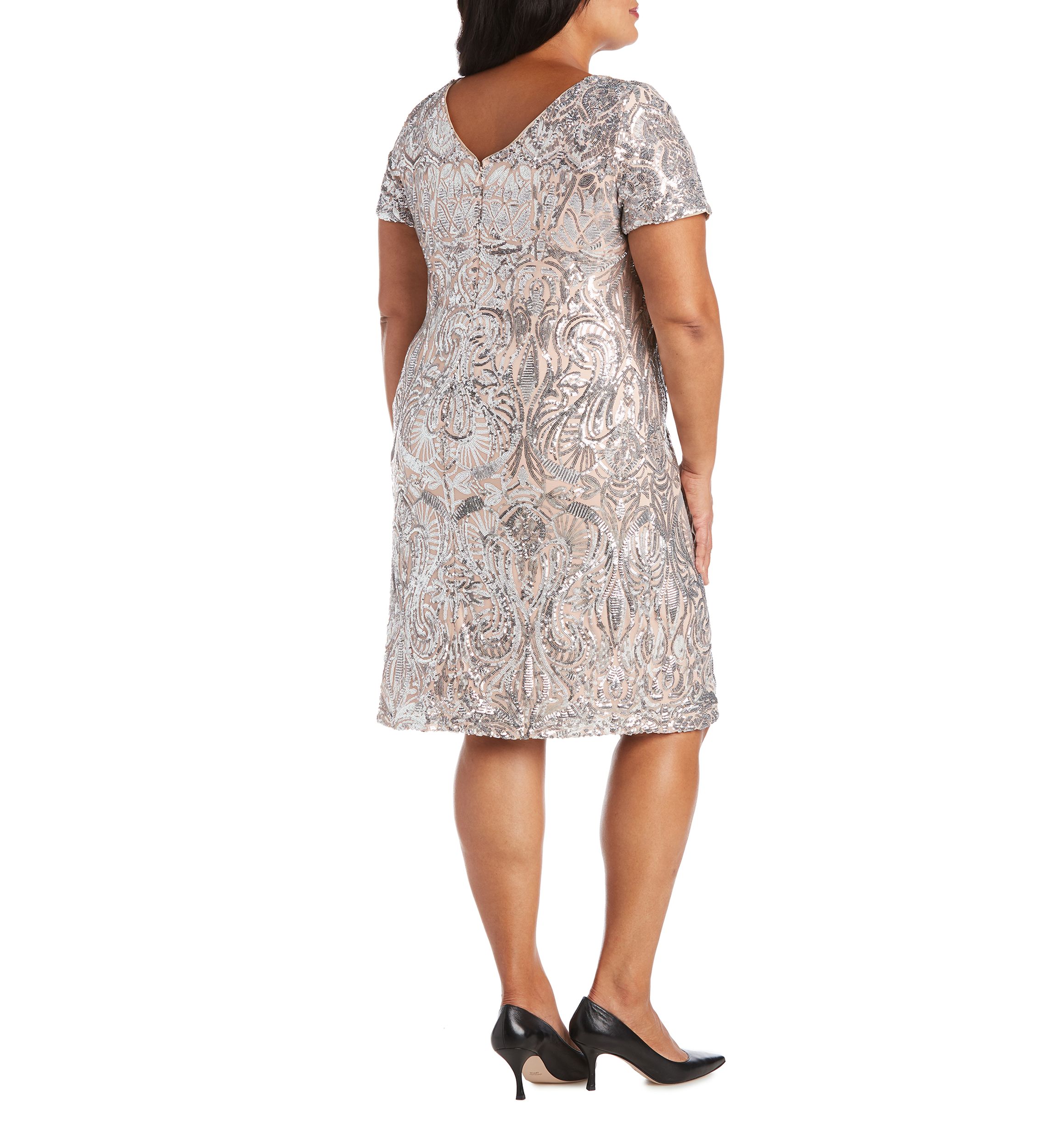 Plus Size One-Piece Contrast Sequin Dress 