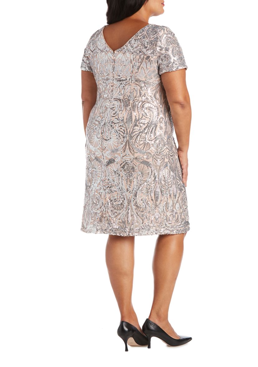 Plus Size One-Piece Contrast Sequin Dress 