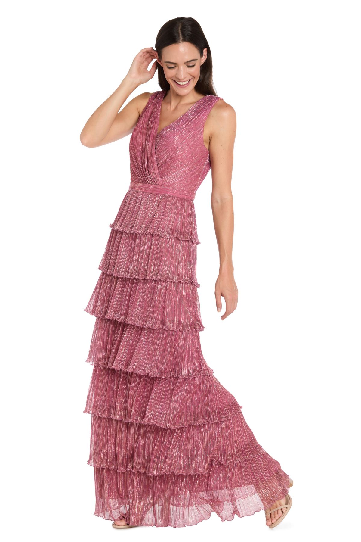 Crinkle Pleated Tiered Dress