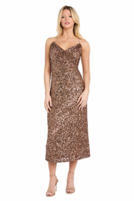 R & M Richards Women's Cowl Neck Sequin Midi Dress, 14