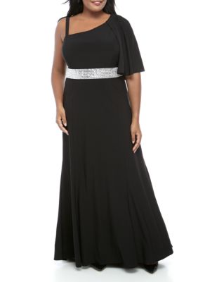 RM Richards Plus Size Cape Overlay Shoulder High Low Embellished Long ...