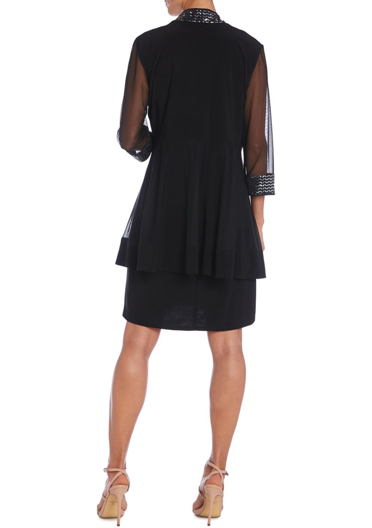 Womens 3/4 Sleeve Sequin Trim Jacket Dress