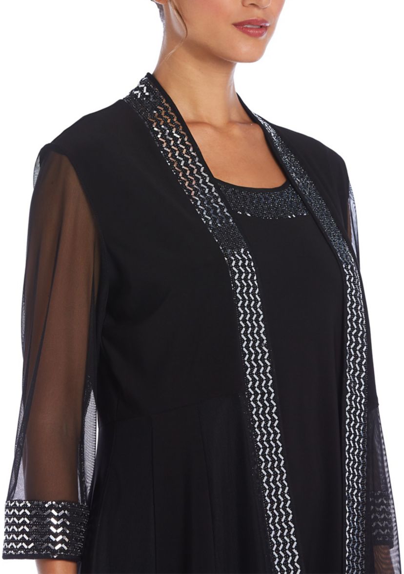 Womens 3/4 Sleeve Sequin Trim Jacket Dress