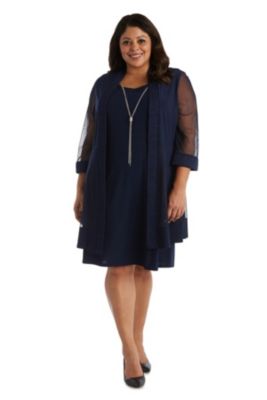 R & M Richards Women's Plus Size Two-Piece Jacquard and Dress Set, Navy Blue, 20W