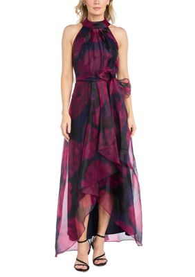 R & M Richards Women's Halter Organza Floral Gown, 8
