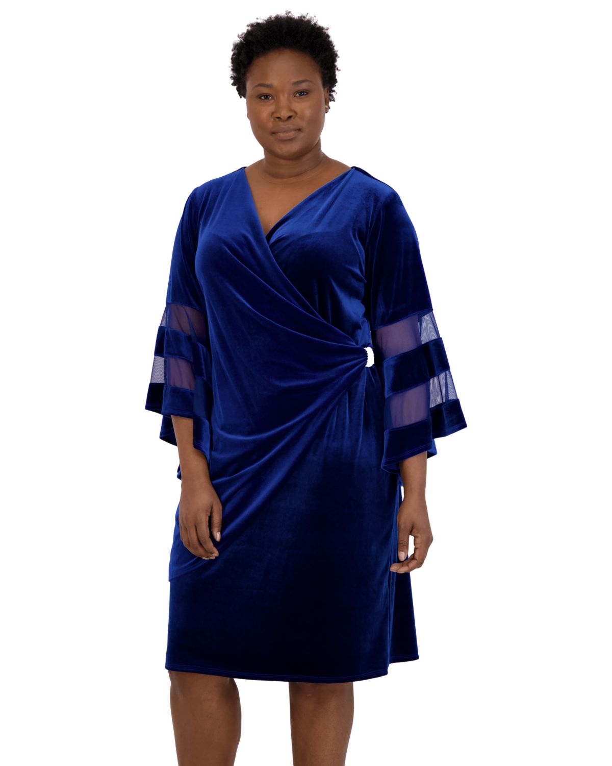 1Pc Sheer Trim Angel Sleeve Velvet Wrap Dress 3322 Quality