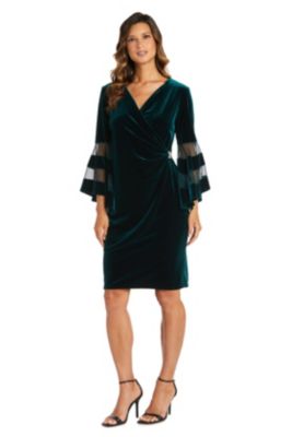 1Pc Sheer Trim Angel Sleeve Velvet Wrap Dress 3322 Quality