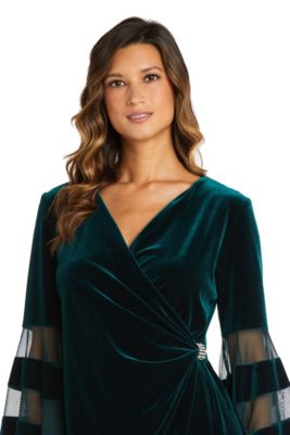 1Pc Sheer Trim Angel Sleeve Velvet Wrap Dress 3322 Quality