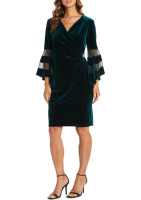 1Pc Sheer Trim Angel Sleeve Wrap Dress