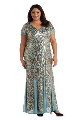 Plus Size Sequin Evening Gown with Flutter Sleeves and Godet Insets