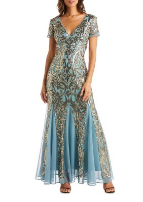 R&m Richards Women's Long Beaded Gown With Sequin Detail