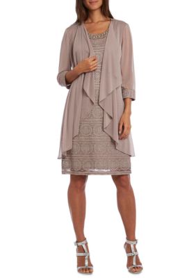 R M Richards 2 Piece Bead Neck Glitter Stripe Jacket Dress Belk