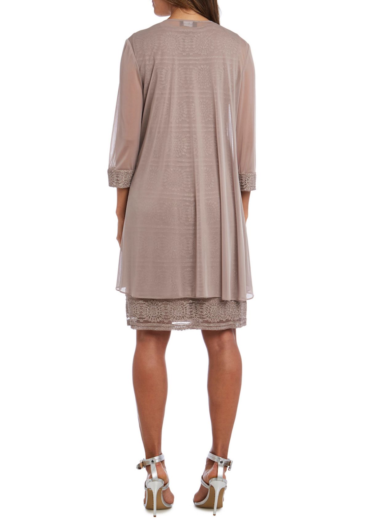 2 Piece Bead Neck Glitter Stripe Jacket Dress